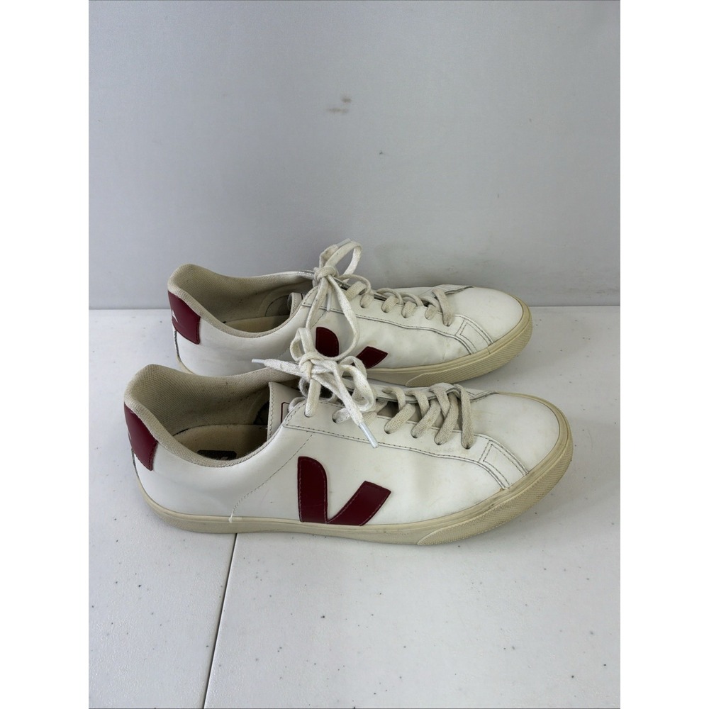Veja Esplar Logo Unisex Sneakers White Maroon 42EU (US 11W/9M) Leather Casual